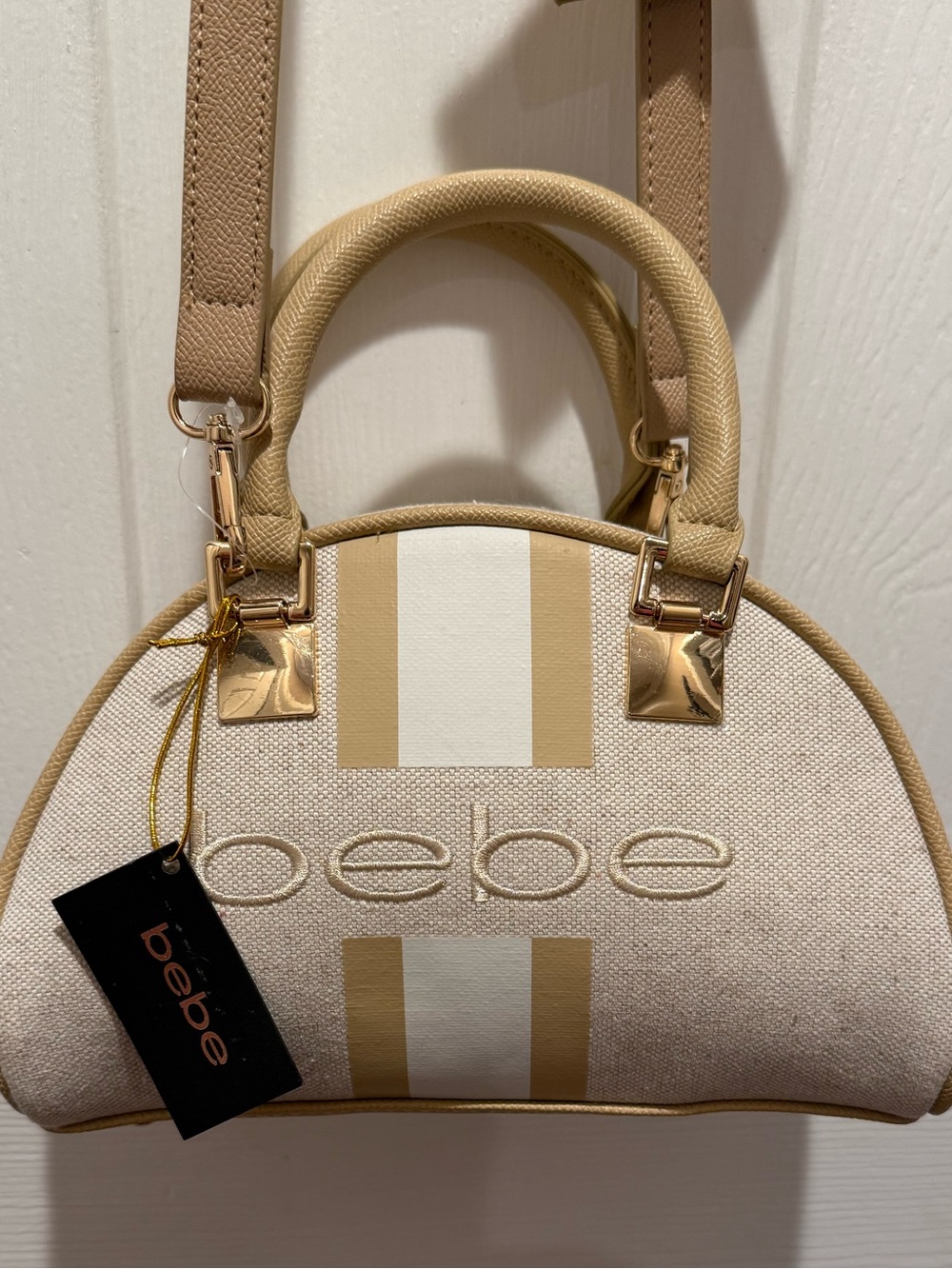 BEBE STRIPED DOME SATCHEL SMALL CROSSBODY BOWLER BAG